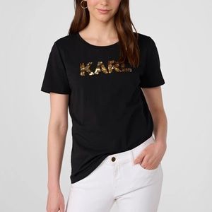 NEW KARL LAGERFELD SEQUIN FLOWER KARL TEE SIZE:XXS